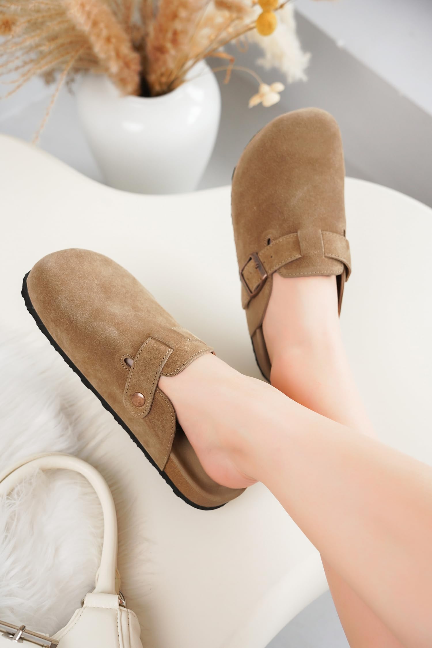 Project Cloud Womenโs Genuine Suede Footbed Clogs for Women - Memory Foam Arch Support Clog Slippers for Women - Trendy Slip-ons Women's Mules & Clogs Sandals (Benton)