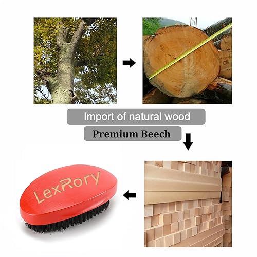 Miniatura 10 de Cepillo ondulado curvado 360 para hombres, cepillos de pelo de onda de palma duros medianos - Hecho con mezcla de haya, cepillo de cerdas de jabalí