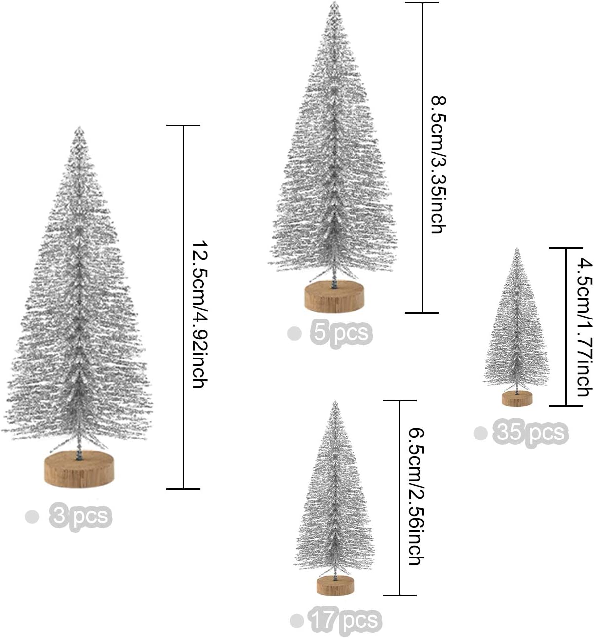KUUQA 60 Pcs Mini Christmas Trees Bottle Brush Trees Tabletop Trees for Christmas House Decoration Diorama Models Christmas Village Accessories (Silver), Small Size Trees