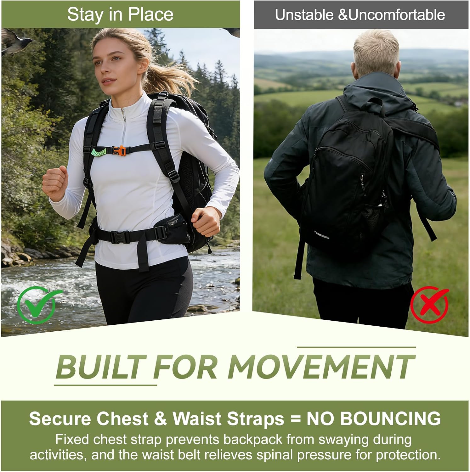 50L Lightweight Hiking Backpack for Men Women,Waterproof Camping Backpack with Trekking Pole Attachments,Large Capacity Outdoor Backpack for Trekking,Backpacking,Travel and Camping