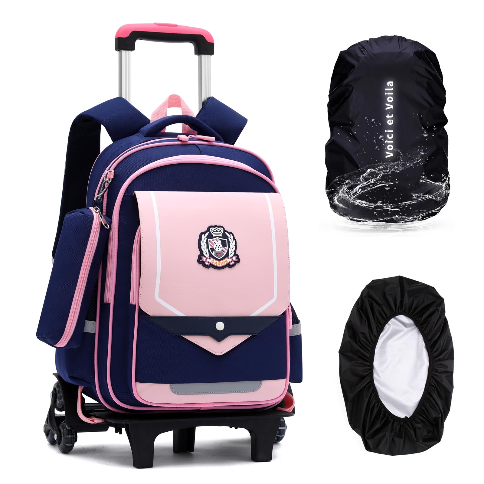 DYMY Mochila Escolar con Ruedas para Niñas Mochilas Infantiles Primaria Niños Niñas Bolsas Escolares con Ruedas Casual Escuela Cabina Niños Rosa 31x21x43cm