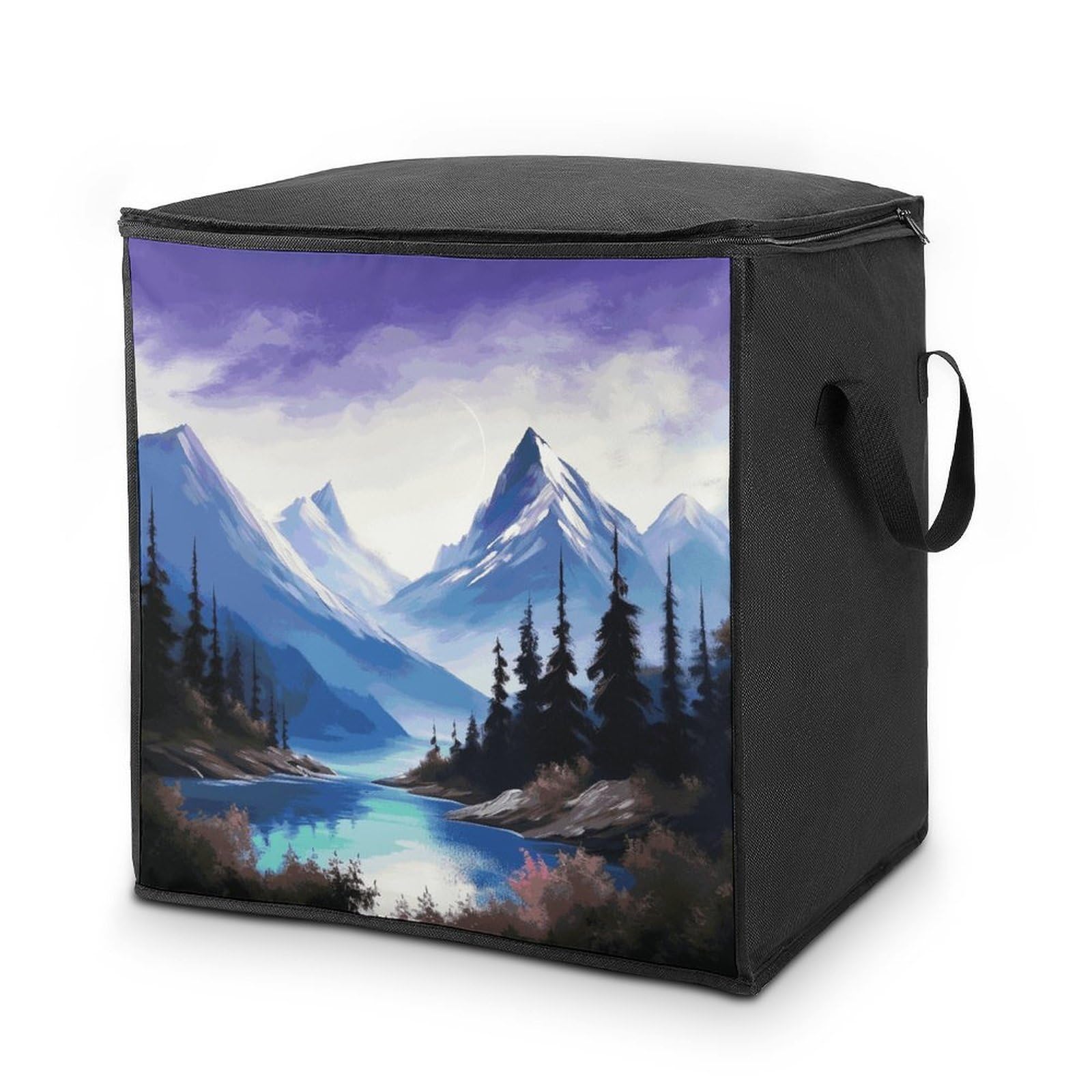 70L Mountains Painting Storage Bag With Zipper Closet Organizers with Handle for Home Storage Organizer for Blankets Quilts Clothes Comforter Bedding And Pillows