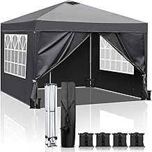 LEADZM Pavillon 3x3 m Pop-up Faltpavillon Mit Belüftungslöchern,Wasserdichter,Höhenverstellbar,UV Schutz 50+,Gartenzelt,Partyzelt,Camping,Stahlrahmen,mit 4 Seitenteilen (Dunkelgrau)