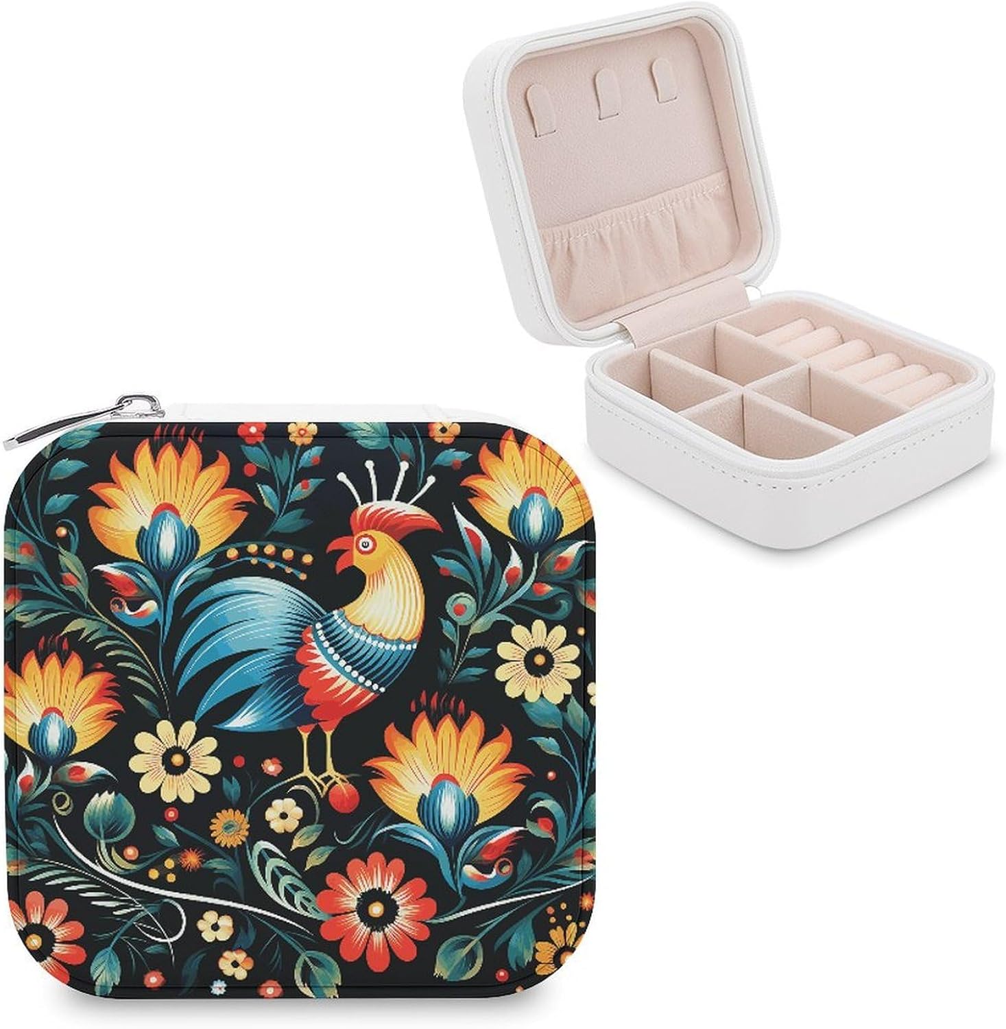 Travel Jewelry Box for Women Waterproof PU Leather Polish Folk Art Jewelry Organizer Tangle Free Portable Storage Holder Case for Necklace Pendant Bracelet Ring Watch Earring Bangle