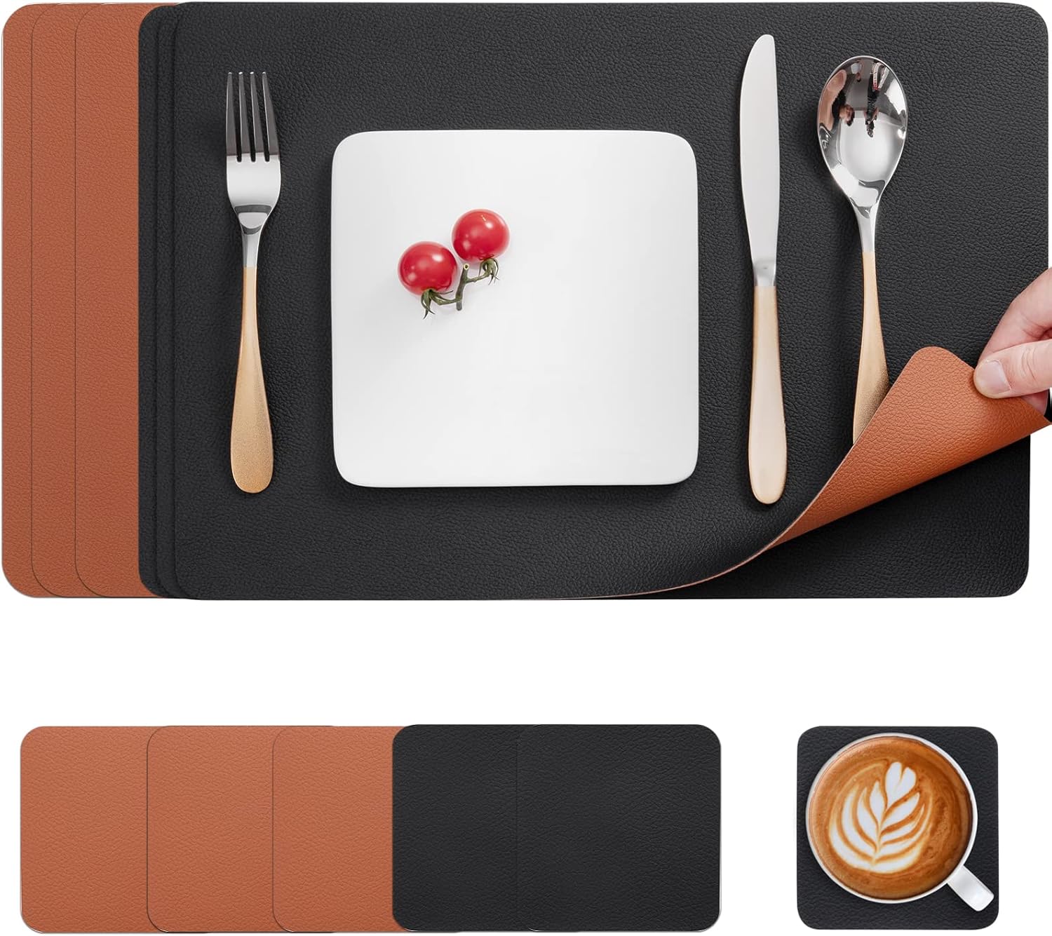 Myir JUN Leather Table Mats and Coasters, DualSided Leather Placemats