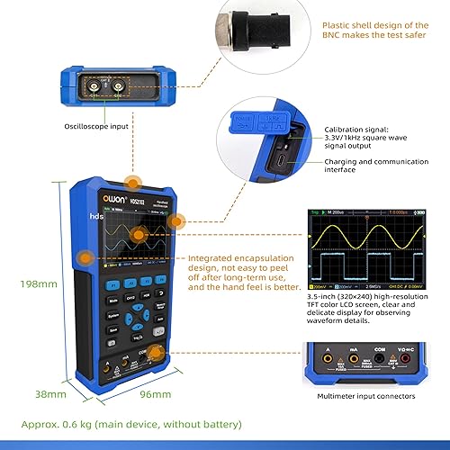 Miniatura 6 de HDS2102 Oscilloscope 2CH Digital Handheld Oscilloscope Multiumeter 3.5" LCD 100MHz Bandwidth for Automobile Maintenance Power Detection