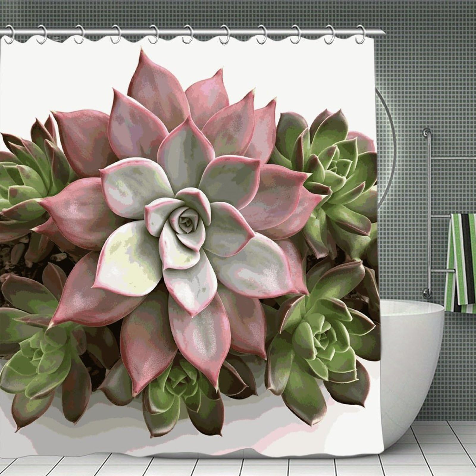 FekiLoot Succulent Botanical Shower Curtain Minimalist Thick Bathroom Curtain Washable Modern Bathroom Shower Curtain Heavy Duty Waterproof Cloth Bath Curtain with Hooks 70.8"x70.8"