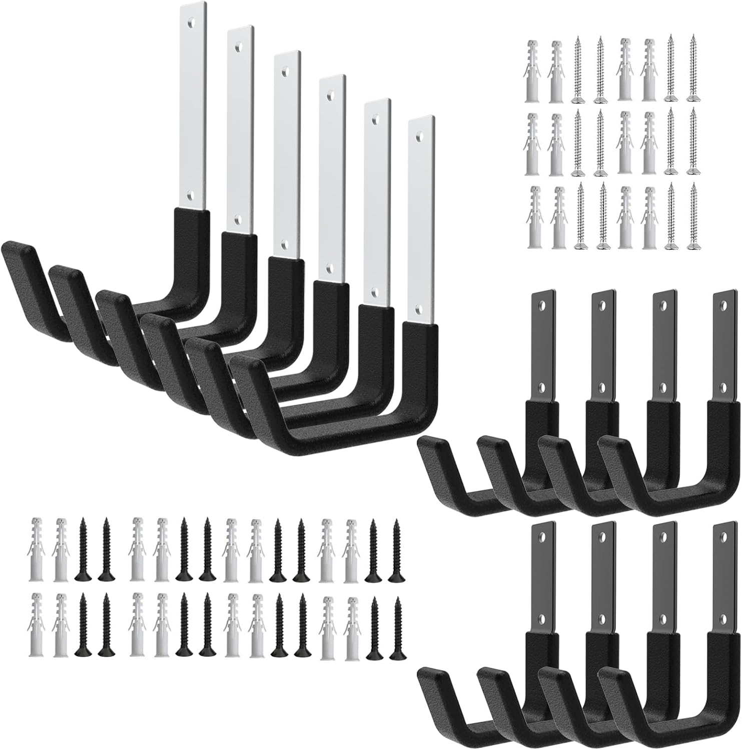 Silver Garage Utility Hooks 6 Medium and Black Garage Utility Hooks 8 Small