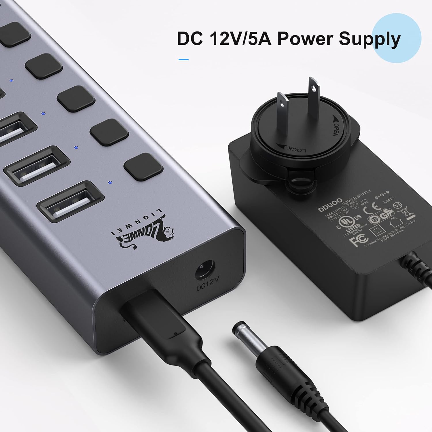 Powered USB 3.0/USB C Hub,10-Port USB Splitter with Ethernet Port, 3 USB A Charging, 4 USB A 3.0, 2 USB C Data Transfer, Individual On/Off Switch 60W AC Adapter, USB Hub for Laptops and Computer : Electronics