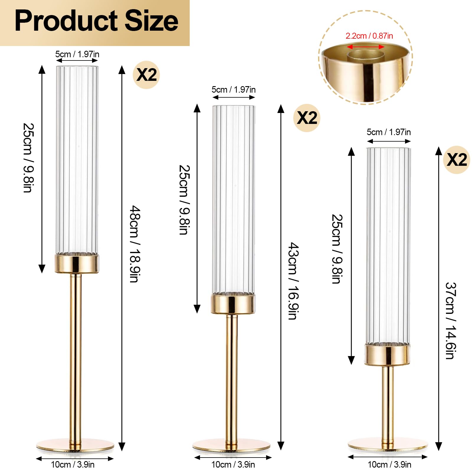 Goldener Hurrican-Kerzenhalter Set – 3 Höhen, Mit Glas, Für Hochzeit & Weihnachten