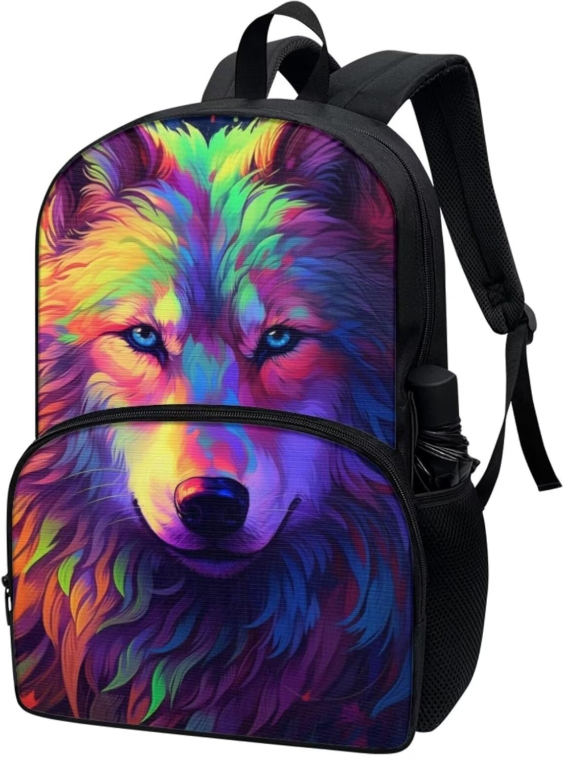 Colorful Graffiti Wolf Print Cute Animal Print Large Backpack for Kids Boys Girls School Student Personalized Laptop Pad Tablet Travel School Bag with Multiple Pockets