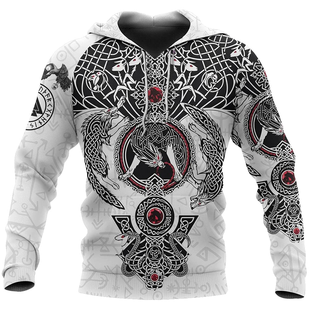 Sweat à capuche Viking impression 3D mythologie nordique vêtement décontracté blanc taille M