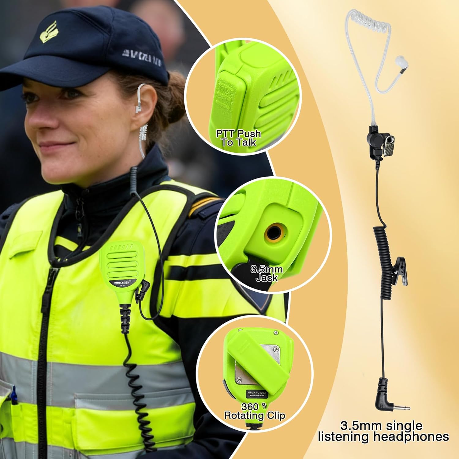 WODASEN IP65 Waterproof Walkie Talkie Speaker Mic Heavy Duty Remote Radio Microphone Shoulder Handheld Lapel Mic Green with 3.5mm Audio Jack for aIlunce hd1 GP328plus Retevis RT29 RT47 RT47V RT48 NR30