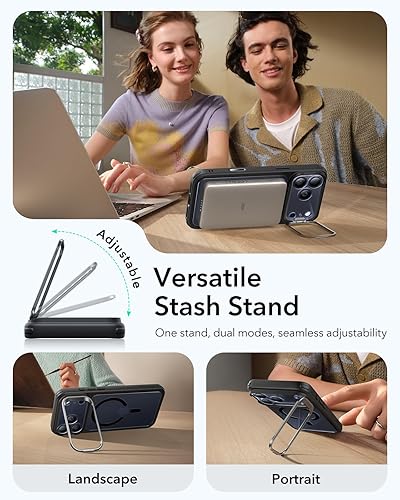 Vista 514 de ESR - Funda para iPhone 15 compatible con MagSafe, funda protectora de grado militar con soporte integrado, cubierta trasera resistente a