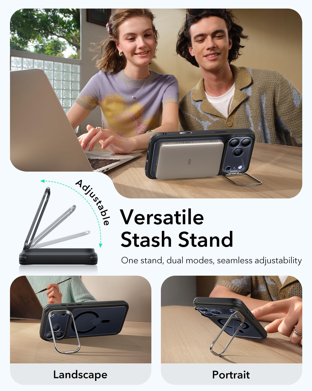 ESR Cover per iPhone 17 Pro Max, Controllo della fotocamera, Compatibile con MagSafe, Supporto integrato, Protezione di livello militare, Retro resistente ai graffi, Serie Classic, Nero Trasparente