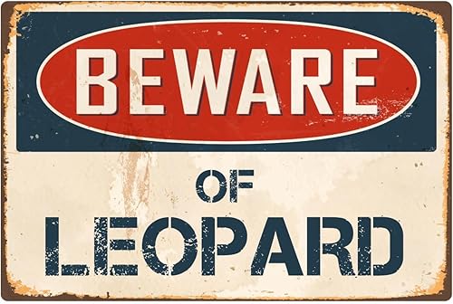 Letrero de metal retro de aluminio vintage de 8 x 12 pulgadas con texto en inglés "Beware Of Leopard" VS252