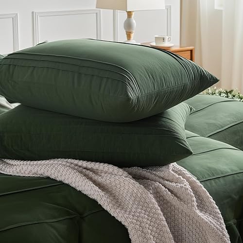 Miniatura 4 de NEXHOME PRO Funda de edredón 100% algodón orgánico, tamaño Queen, funda de edredón plisada con textura verde bosque, juego de ropa de cama de 3