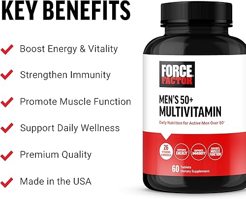 Miniatura 2 de Force Factor Multivitamínico 50 Plus para hombres con 26 vitaminas y minerales, y fitonutrientes para apoyar la energía, la inmunidad y la función