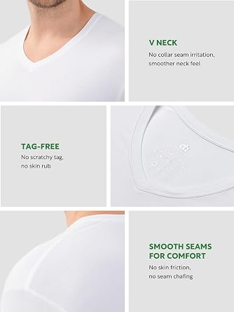 DAVID ARCHY Men's Bamboo Rayon Moisture-Wicking V-Neck Undershirt 3 or 5 Pack
