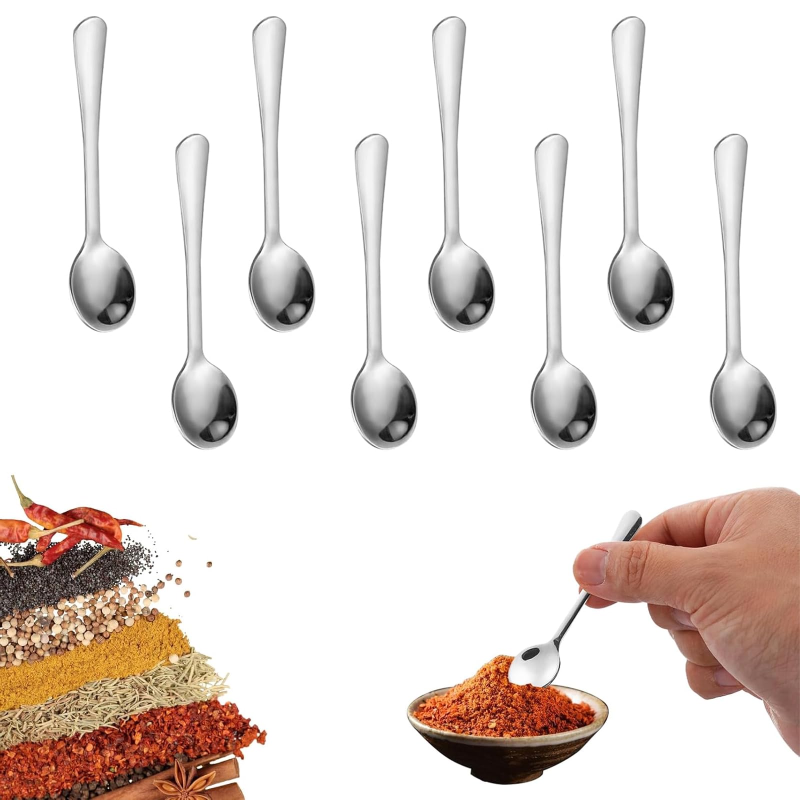 8 Mini Cucchiaini In Acciaio Inossidabile – 7,4 Cm – Per Spezie, Miele, Caffè, Sale – Ideali Per Cucina Compatta E Camper – Confezione Regalo