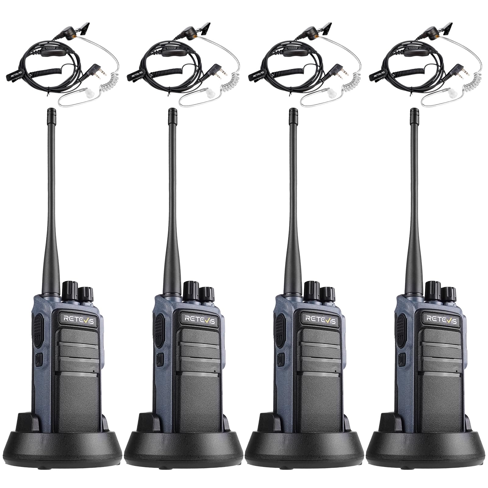 Retevis C64 Walkie Talkie Lunga Distanza, Radio Bidirezionali con Riconoscimento Vocale Intelligente, Riduzione del Rumore, Radio Portatile con Auricolare per Ristoranti, Hotel (Nero, 4 Pezzi)