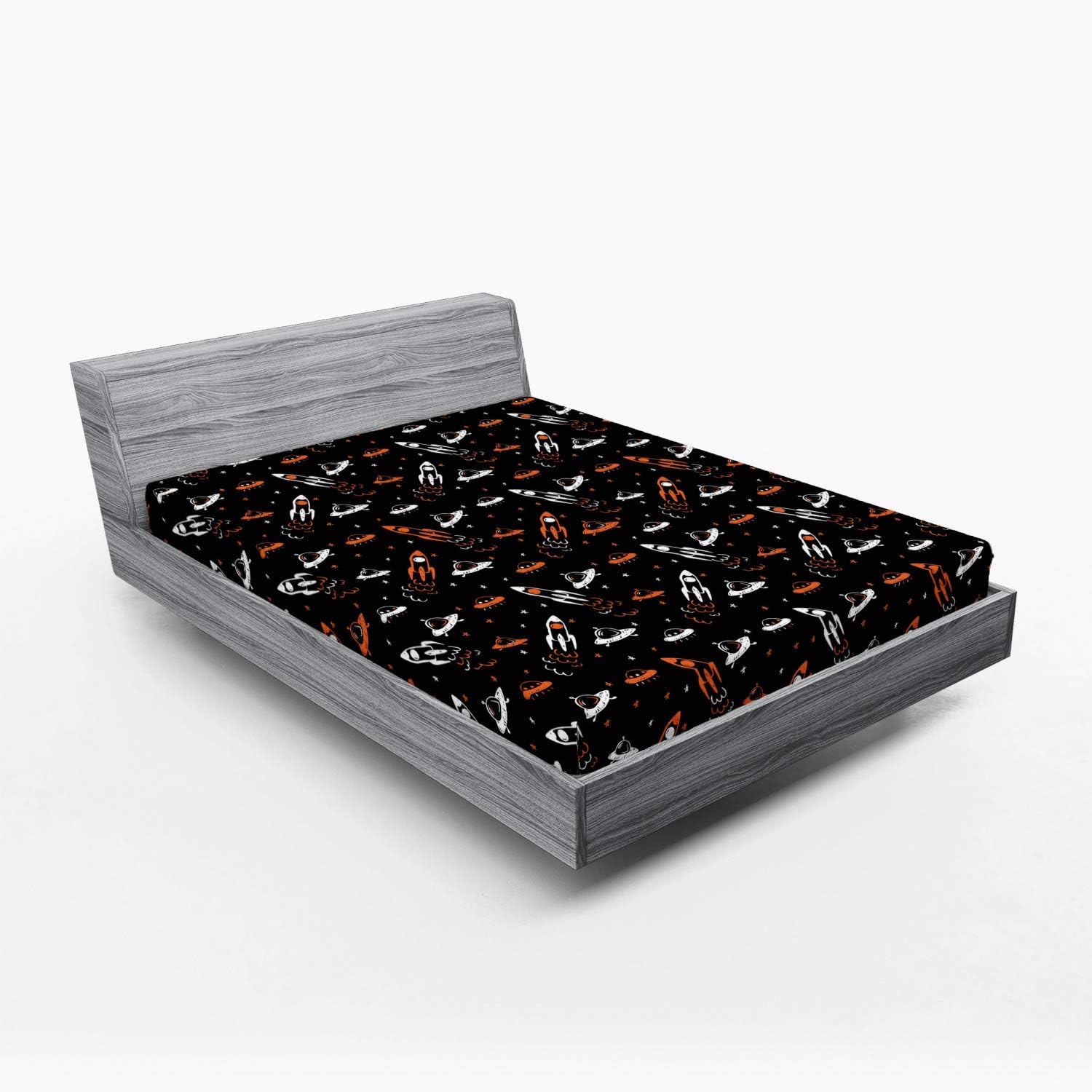 Ambesonne Space 2 Pack Fitted Sheet, Traveling into The Cosmos, Bed Cover All-Round Elastic Deep Pockets 2 Pieces, Package Contains 2 Queen Size Fitted Sheets, Black Orange White