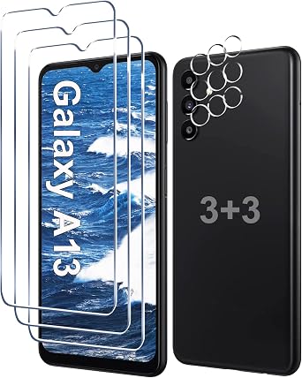 [3+3 Pack] Galaxy A13 Screen Protector with Camera Lens Protector, HD Tempered Glass Film, 9H Hardness, Anti Scratch, Easy Installation, Bubble Free, Screen Protector for Samsung Galaxy A13 4G/5G
