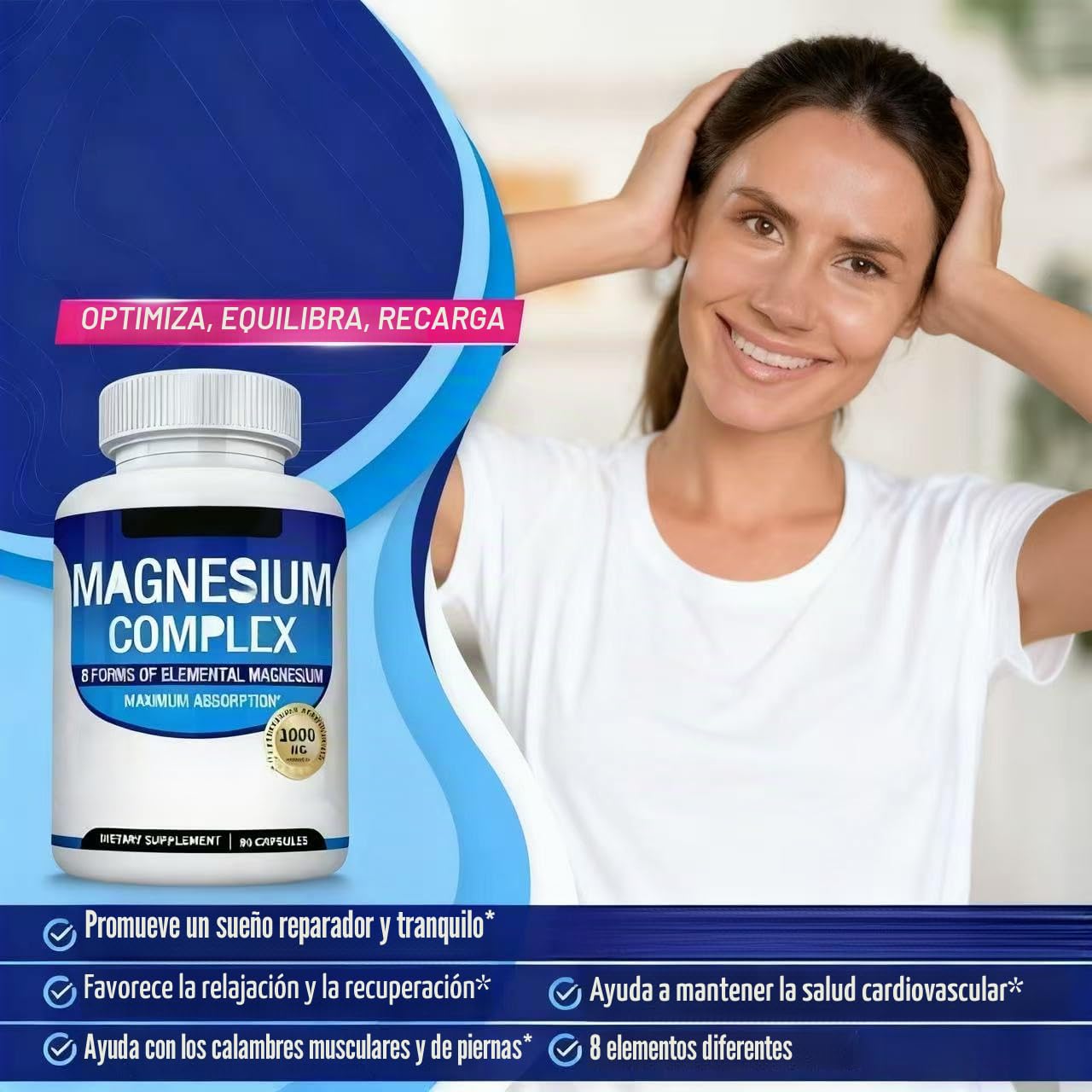 Complejo de magnesio | Nuevo 8 en 1, ayuda a promover la relajación muscular, el sueño y la salud ósea,2pcs