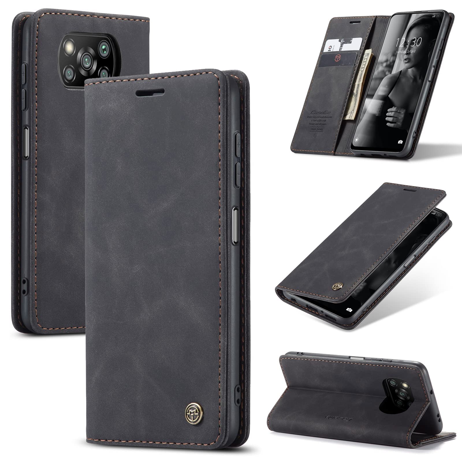 UNBLACK Compatible with Xiaomi Poco X3 Pro/Xiaomi Poco X3 NFC Flip Case Wallet Protection Leather Cover with Card Holder (Black)