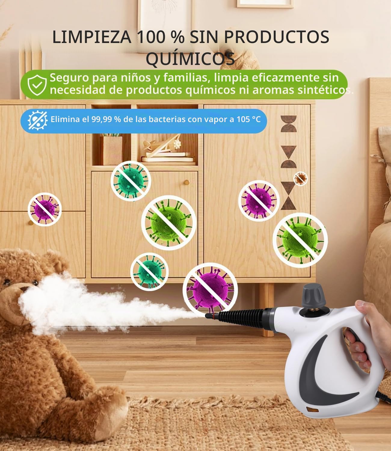 Vaporeta Limpieza Hogar Potente, 1050 W Vaporeta de Mano con 12 Accesorios, 3,5 bar Limpiador Vapor, Steam Cleaner Multiusos para Alfombra Cortinas Cocina Sofas Asiento Coche Baño Tapicerias
