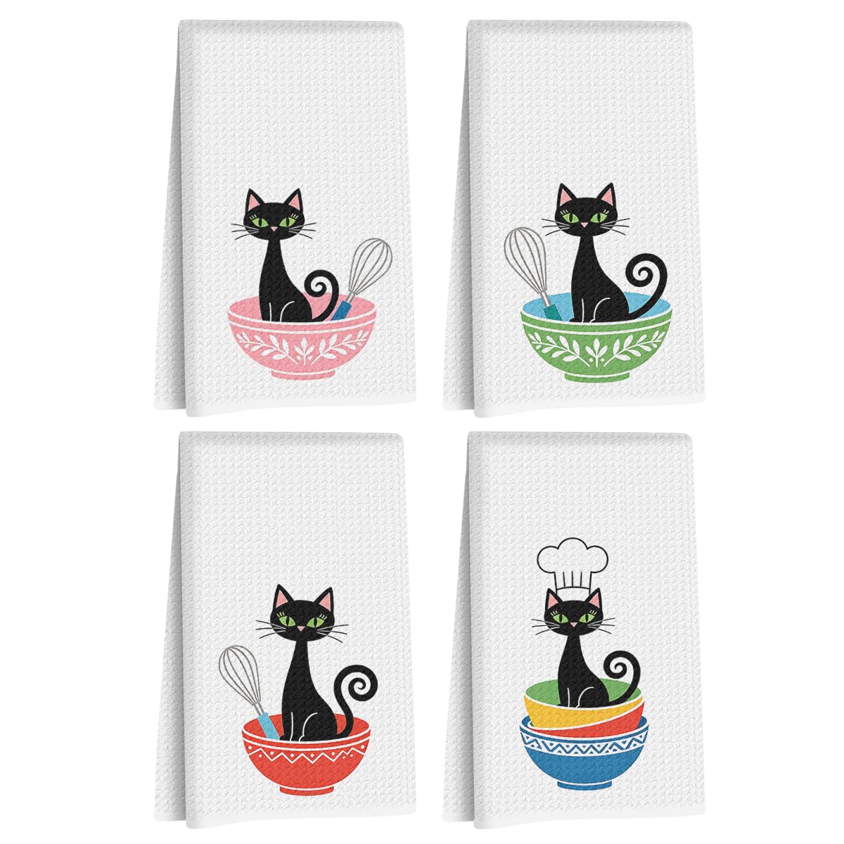 4 Pcs Cute Cat Kitchen Towels 24x14 Inch, Cats Gifts Reusable Dish Towels