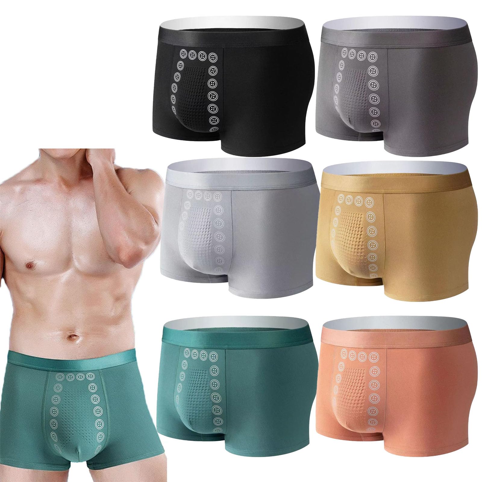 GodbTG Men's Energetic Massage Magnetic Therapy Underwear, Boxer Briefs Magnetic Therapy Energy Field Underwear (6 Pack,L)