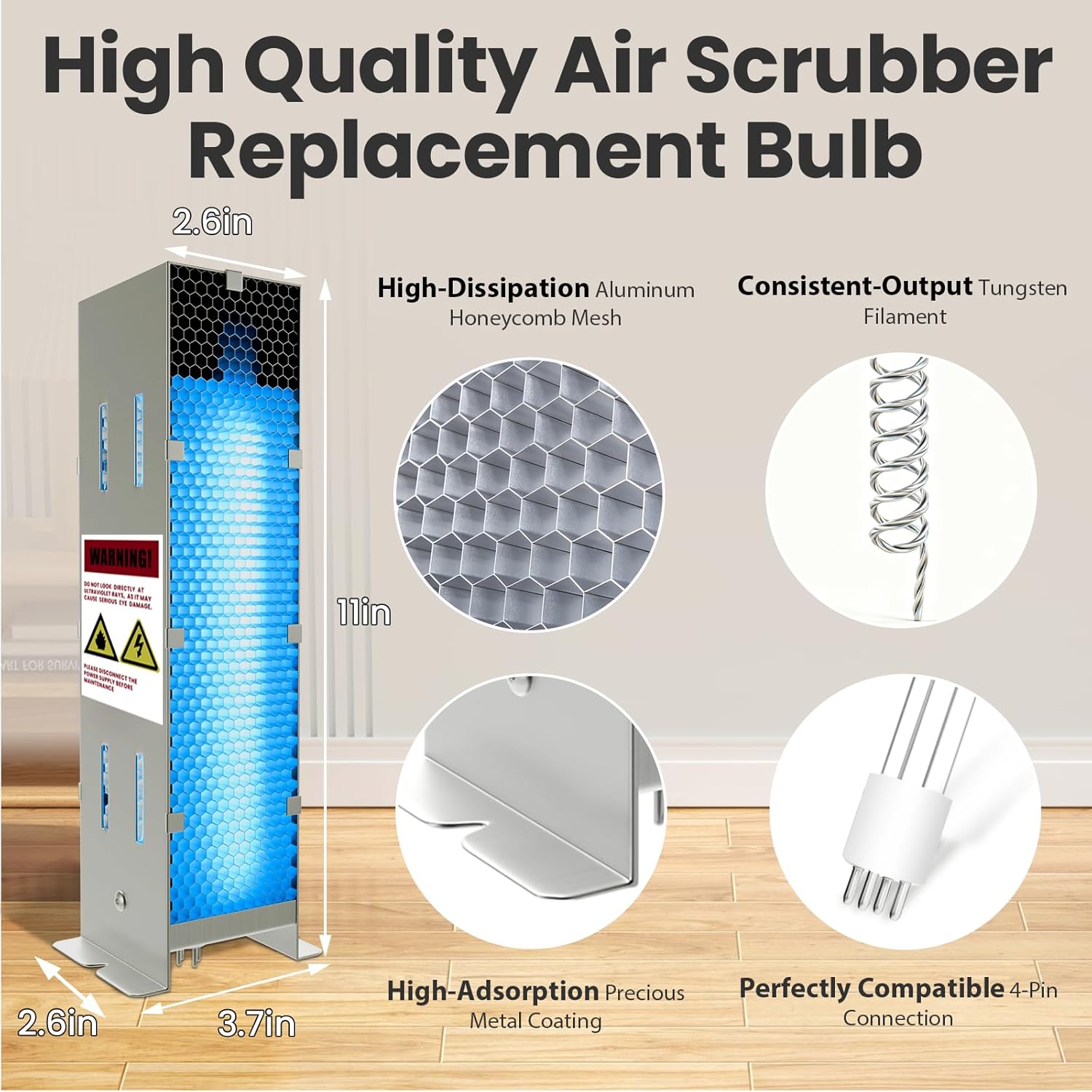 Air Scrubber Advanced Photocatalytic Oxidation (PCO) compatible with ActivTek InDuct 2000, 9 inch Replacement Cell & UV Bulb (Ozone-Free) for A1013A, A1013C, A1013P, A1013Q, A1013U, A1013T (1 Pack)