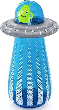 H2OGO! Inflatable Bop Bag Sprinkler - UFO Blaster - 24x47 Blue & Grey, Alien Space Ship Sprays Water, Punch-Push-Kick, in-Outdoor Play Toy, Kids 3+