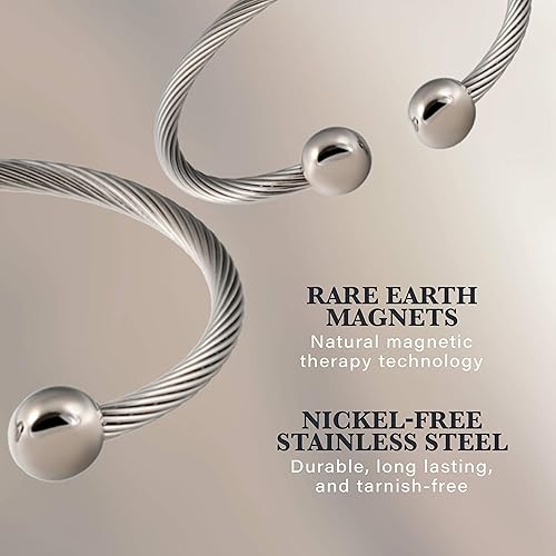 Miniatura 6 de Pulsera magnética de terapia de acero inoxidable retorcida imanes de alta potencia, para hombres y mujeres, brazalete ajustable