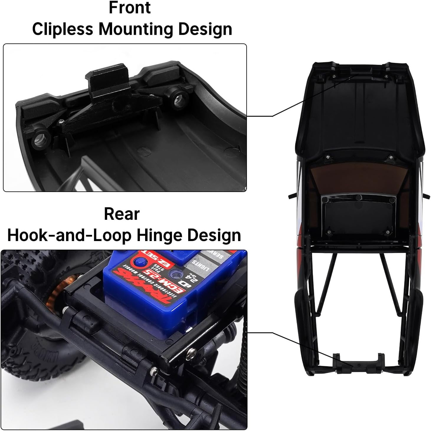 INJORA IR60 Pickup Hard Body Shell with Bed Rack for 1/18 RC Crawler TRX4M Defender Bronco(Black)