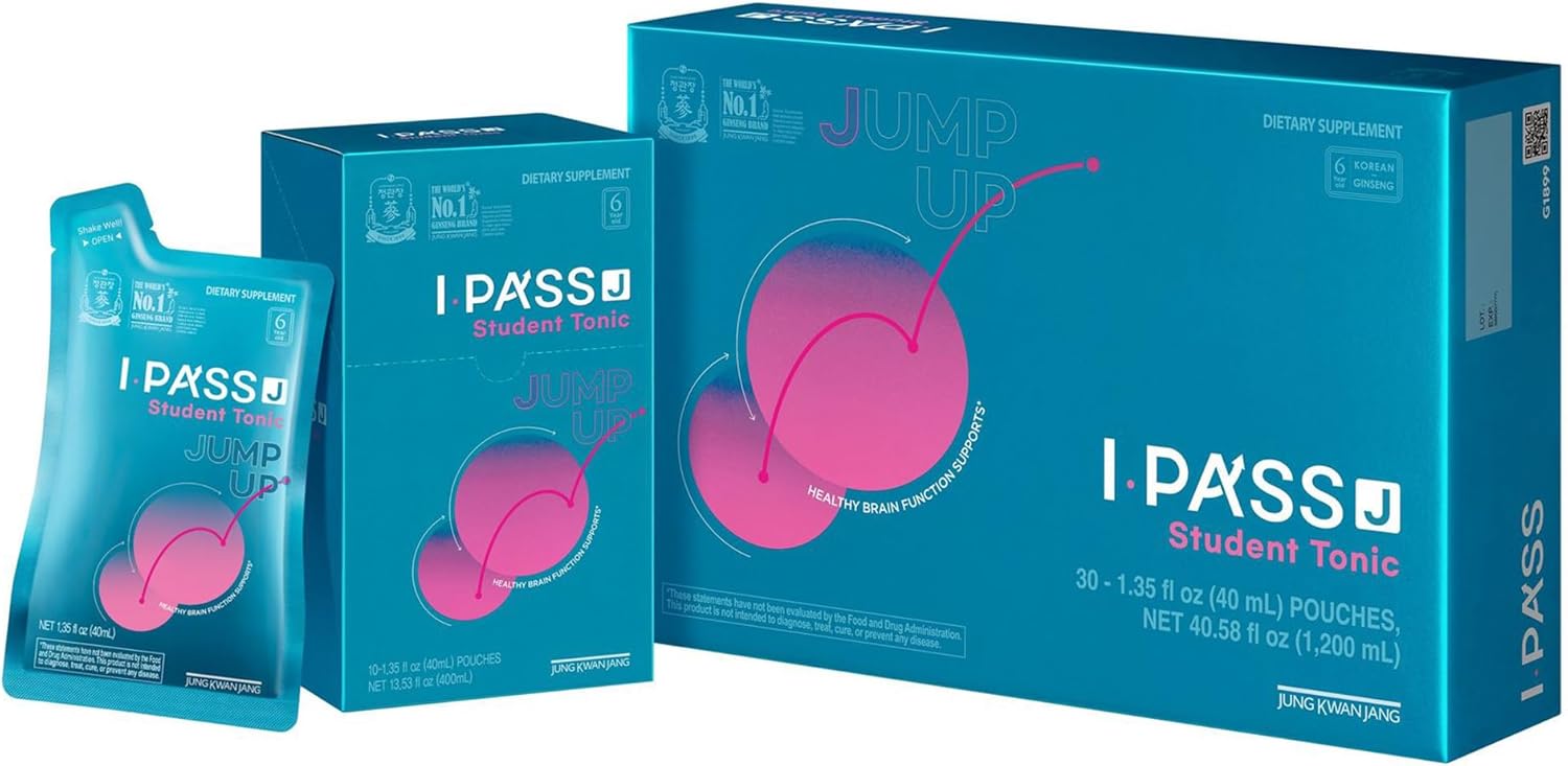 i-Pass Junior Dietary Supplement- Korean Red Panax Ginseng Extract – Support Immune System, Memory Improvement and Concentration, Productivity – 30 Pouches i-Pass Junior Dietary Supplement- Korean Red Panax Ginseng Extract – Support Immune System, Memory Improvement and Concentration, Productivity – 30 Pouches