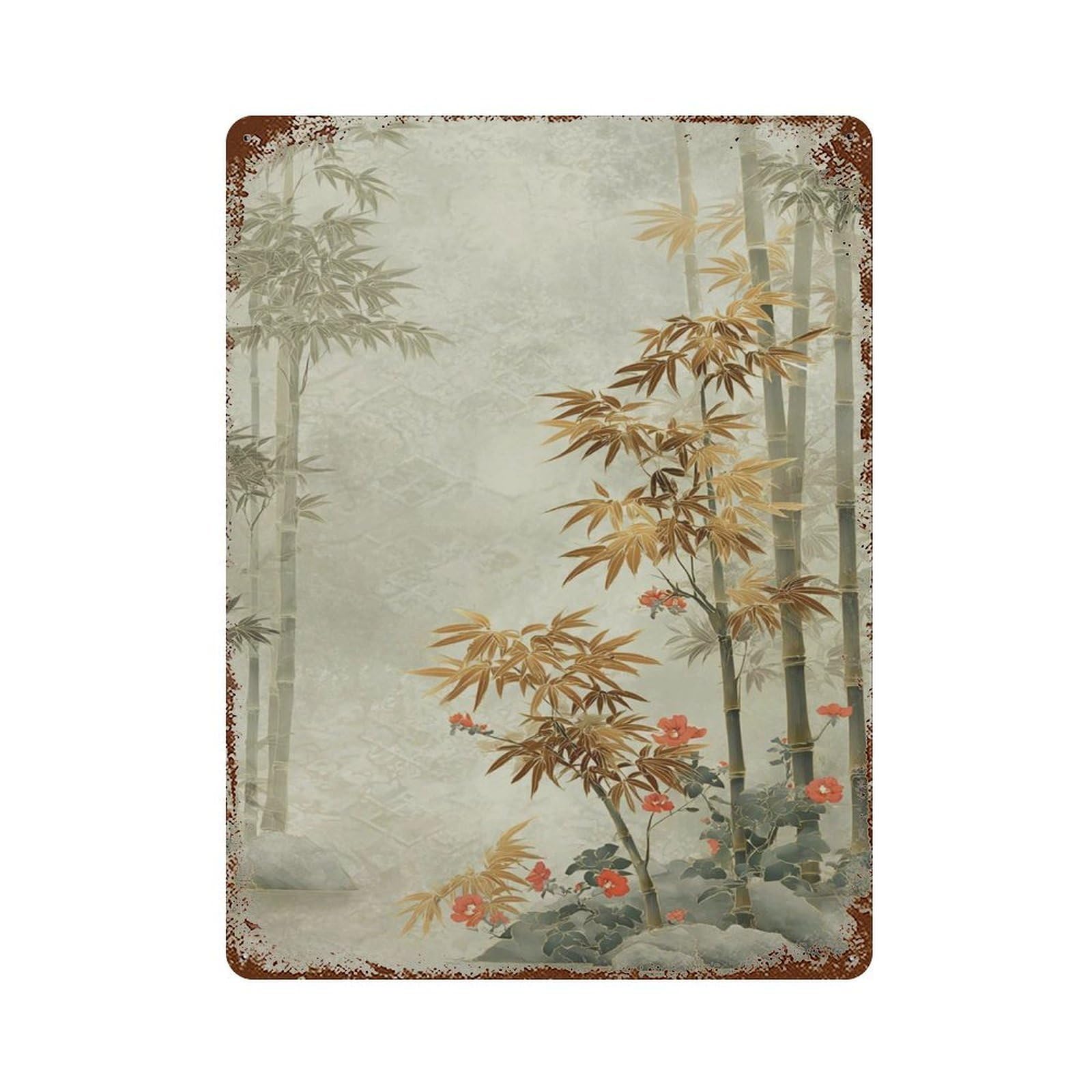 xiaoxiaoshen Bamboo Forest Japanese Asian Landscape Tranquil Nature Scene Oriental Botanical Wall Decor Art Metal Tin Poster Modern Home Decor Art Home Bar Shop Decorations Vintage Sign 40x30cm