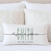 Vista 6 de Funda de almohada personalizada para boda con nombres de la pareja y fecha personalizada, almohada con monograma para aniversario de boda