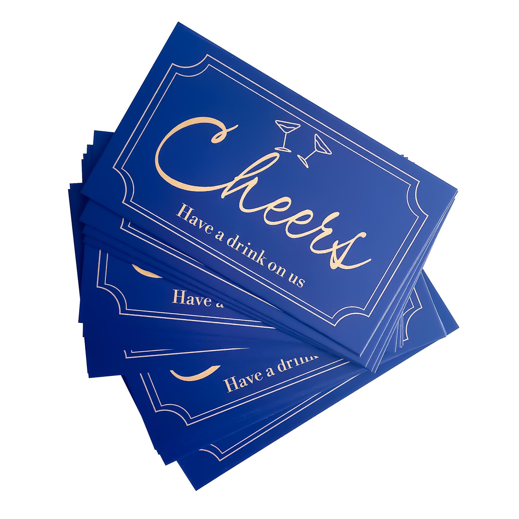 Golden Cheers Getränkegutscheine – 100 Stück Marineblau Mit Goldfolie, 5,1x8,9 Cm