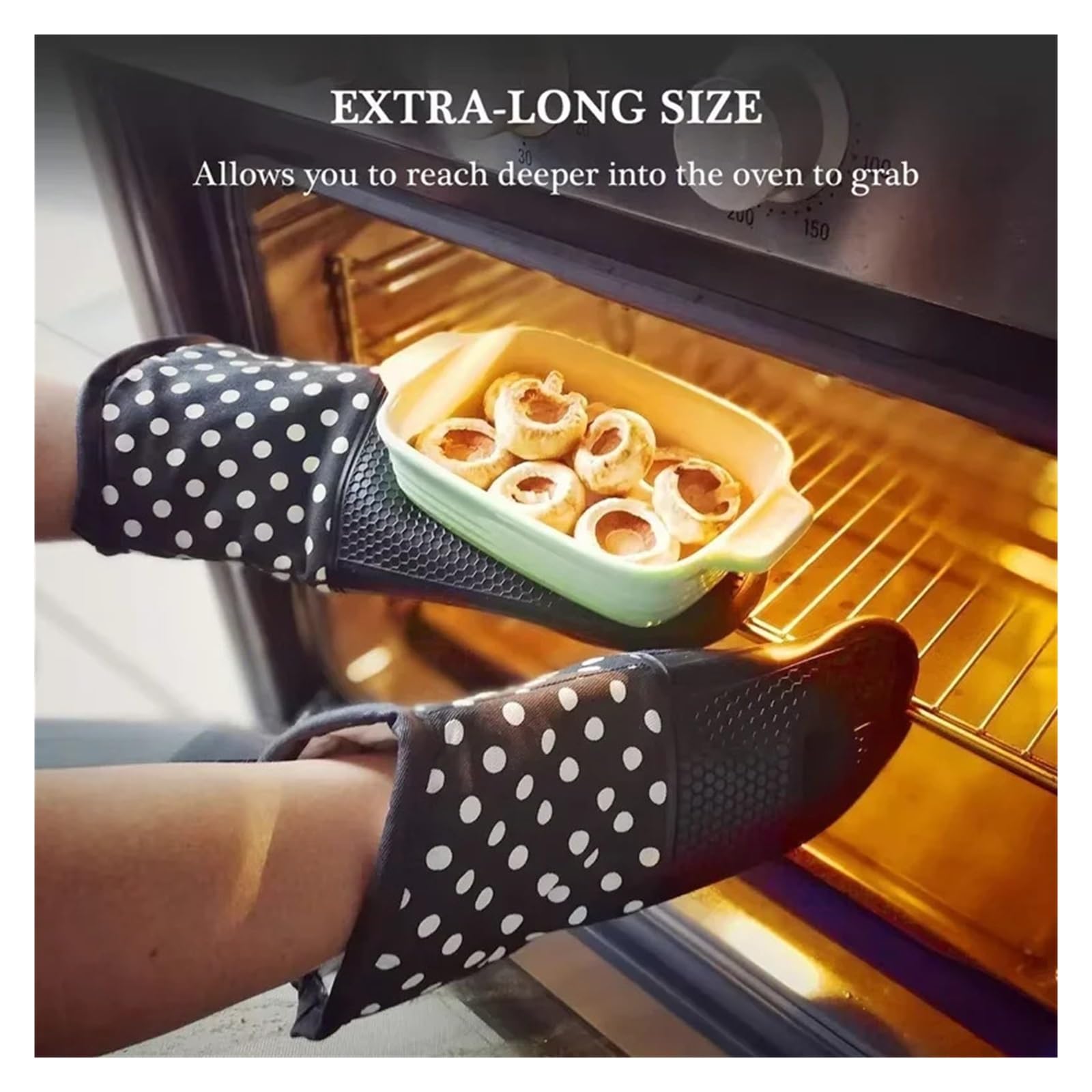 Juego de 2 Manoplas Silicona for Horno, Extra largas, Resistentes al Calor, for microondas y Barbacoa, hasta 300 °C