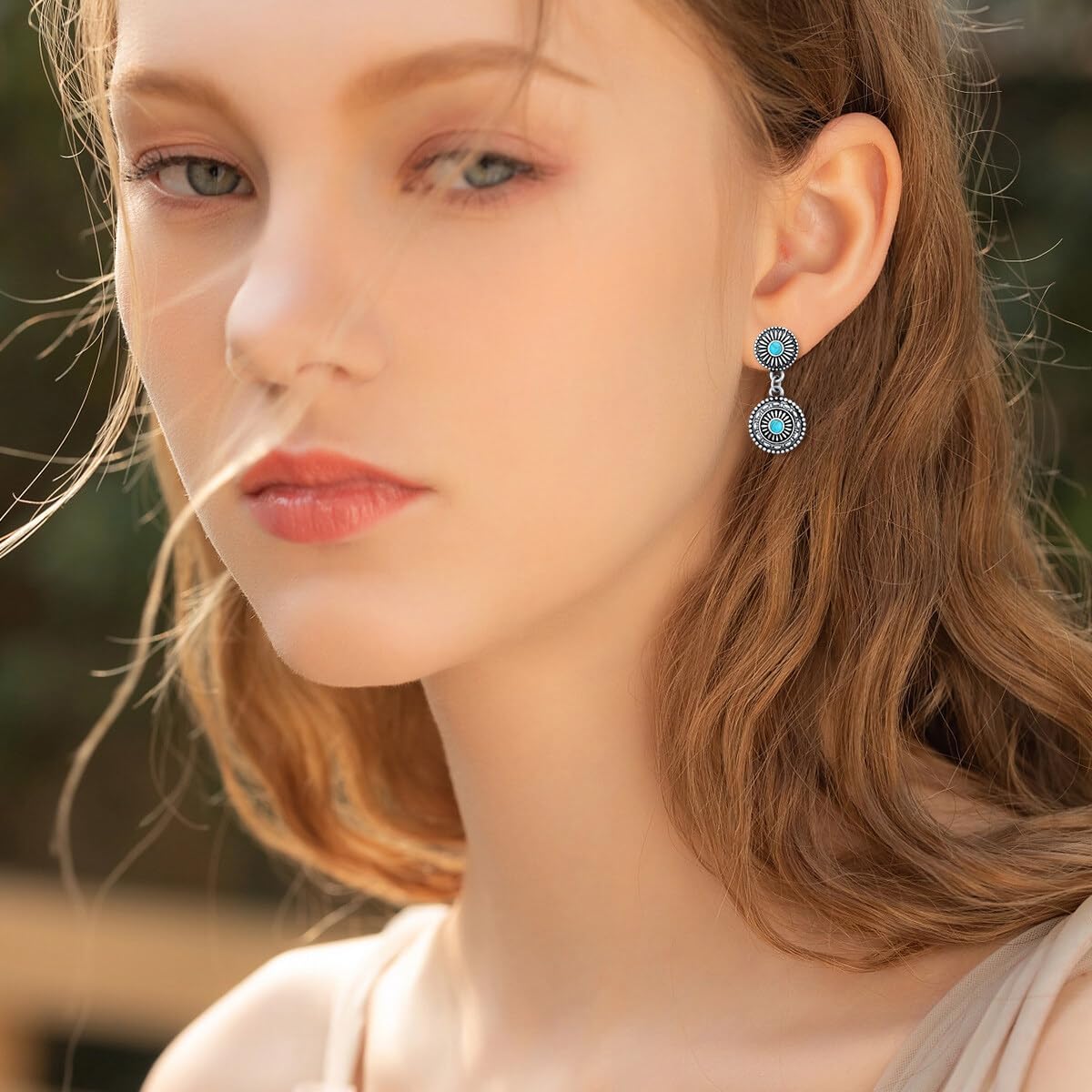 Genuine Turquoise Earrings 925 Sterling Silver Vintage Western Earring Boho Statement Country Jewelry for Women