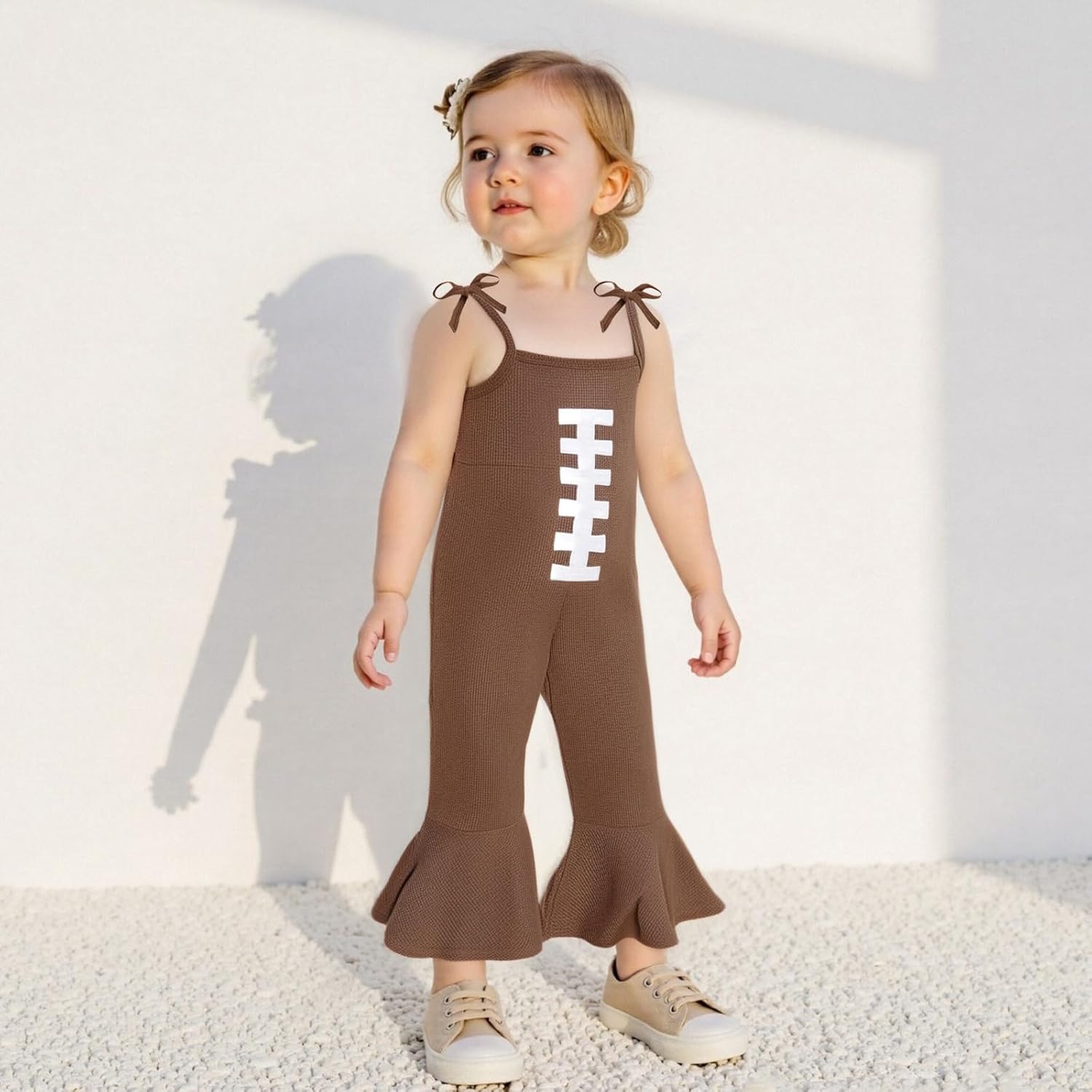 Toddler Girl Baseball Outfit Spaghetti Strap Bell-Bottom Pant Overalls One Piece Jumpsuit Romper Cute Fall Clothes - Image 3