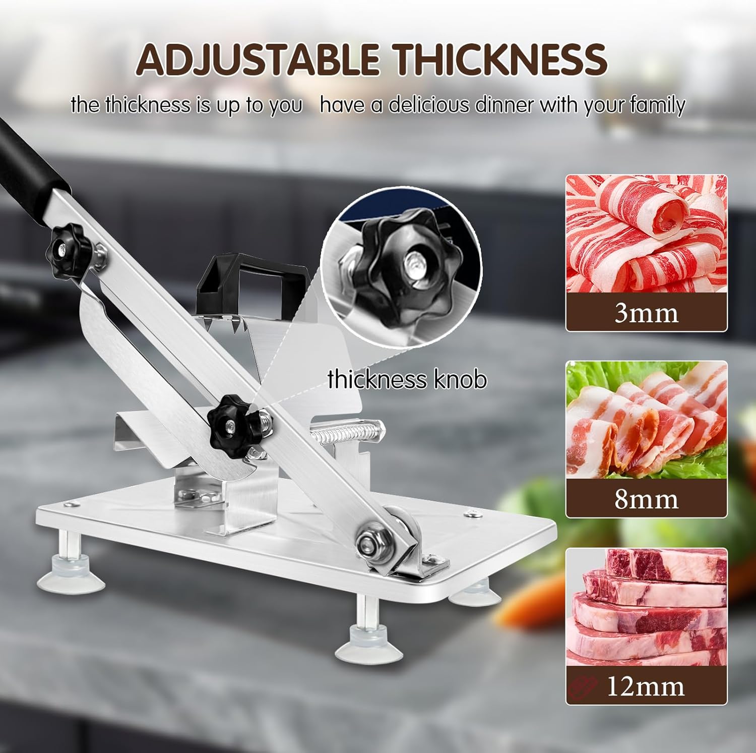 Manual Frozen Meat Slicer Machine for Home Use Meat Cutter Upgraded Stainless Steel Food Slicer Beef Mutton Roll for Hotpot Thickness Adjustable Cleavers Commercial Cooking Utensils cnh