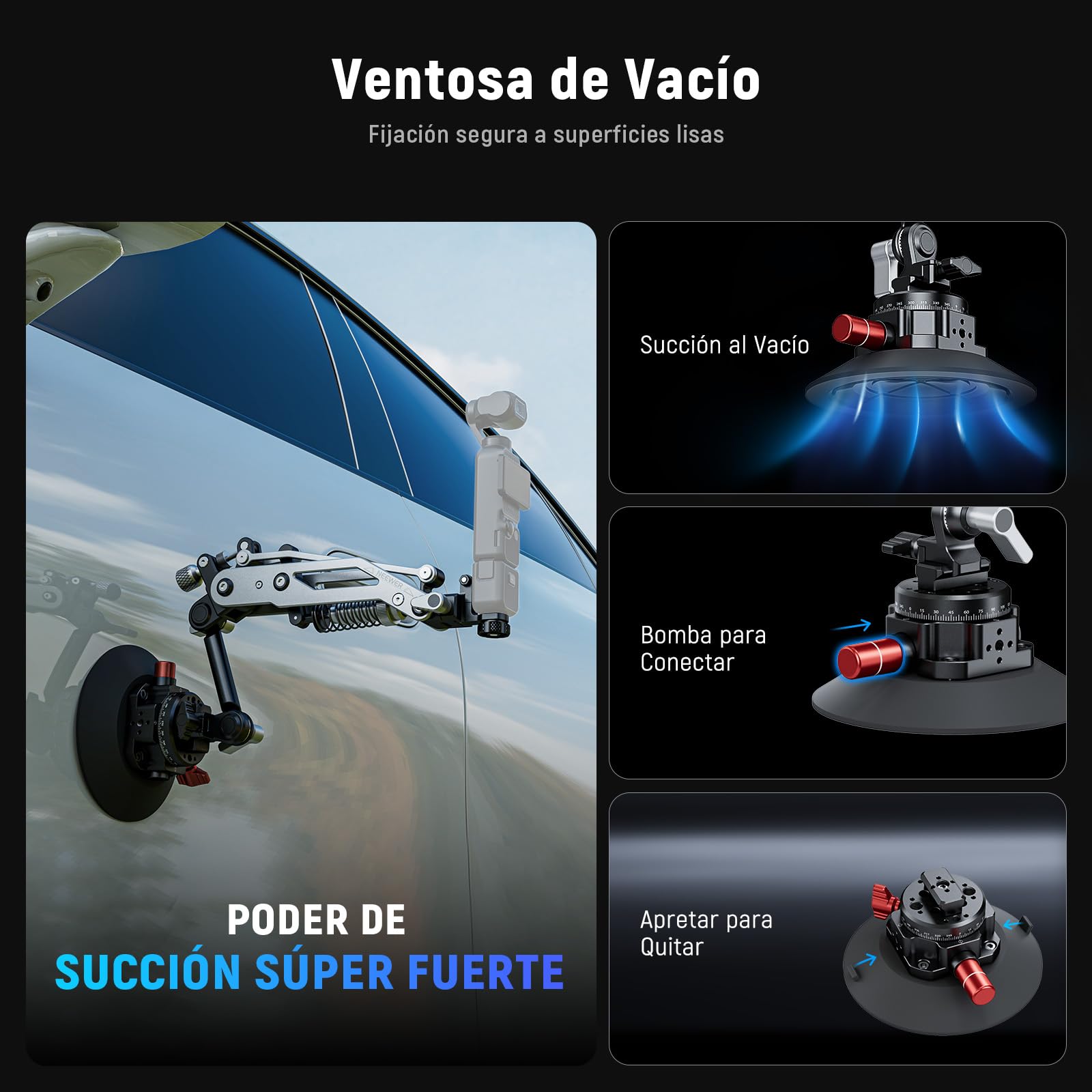 NEEWER Soporte Hidráulico con Ventosa para Coche, riel OTAN con Cierre rápido, Base giratoria de 360°, Compatible con GoPro Dji Osmo Pocket 3 Insta360 X5 X4 X3 cámara de acción 500 g máx. Carga GA022