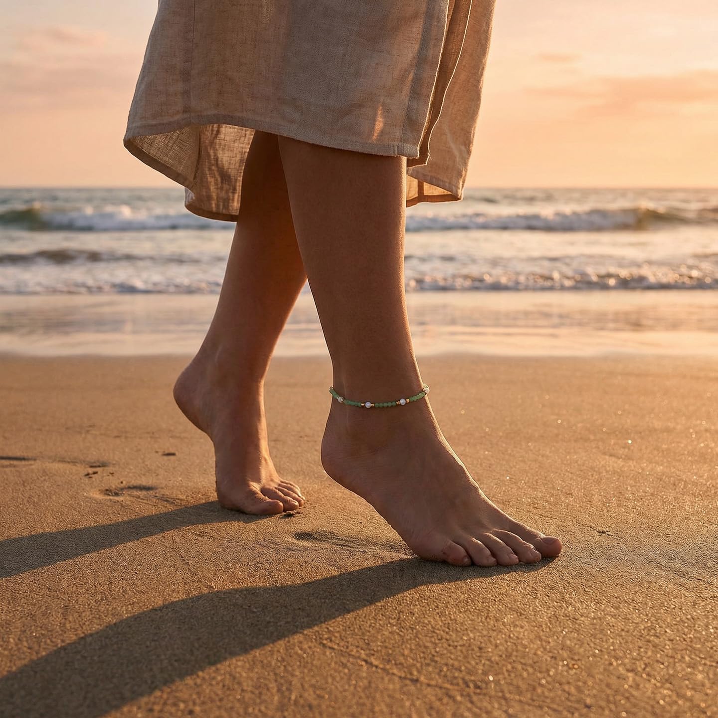 Morchic Adjustable Anklet for Women. Colorful Natural Gemstone Foot Chain Jewelry Summer Beach 2mm Tiny Beads 9.5" - Image 5