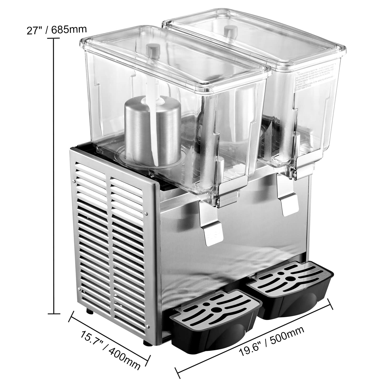 VEVOR Distributeur de jus commercial 12L*2, Distributeur de boissons froides 5-12℃ pour contenir le lait de soja/le lait frappé/le jus/yaourt,etc