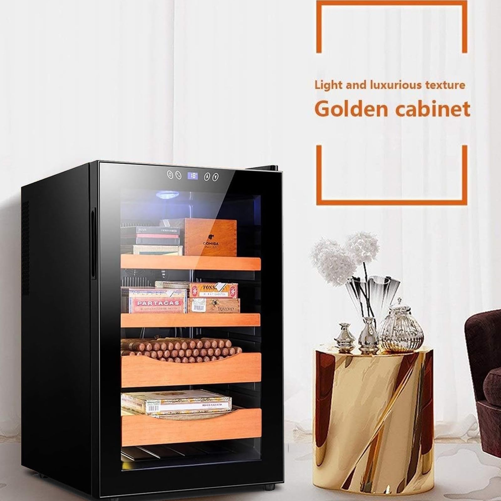 Humidors Zigarrenschrank 70L Zigarrenschrank Elektronischer Energiesparender Humidor, Große Kapazität Zigarrenkiste High-End-Raucherset Zigarre Thermoelektrischer Kühler Luftbefeuchter Intelligentes