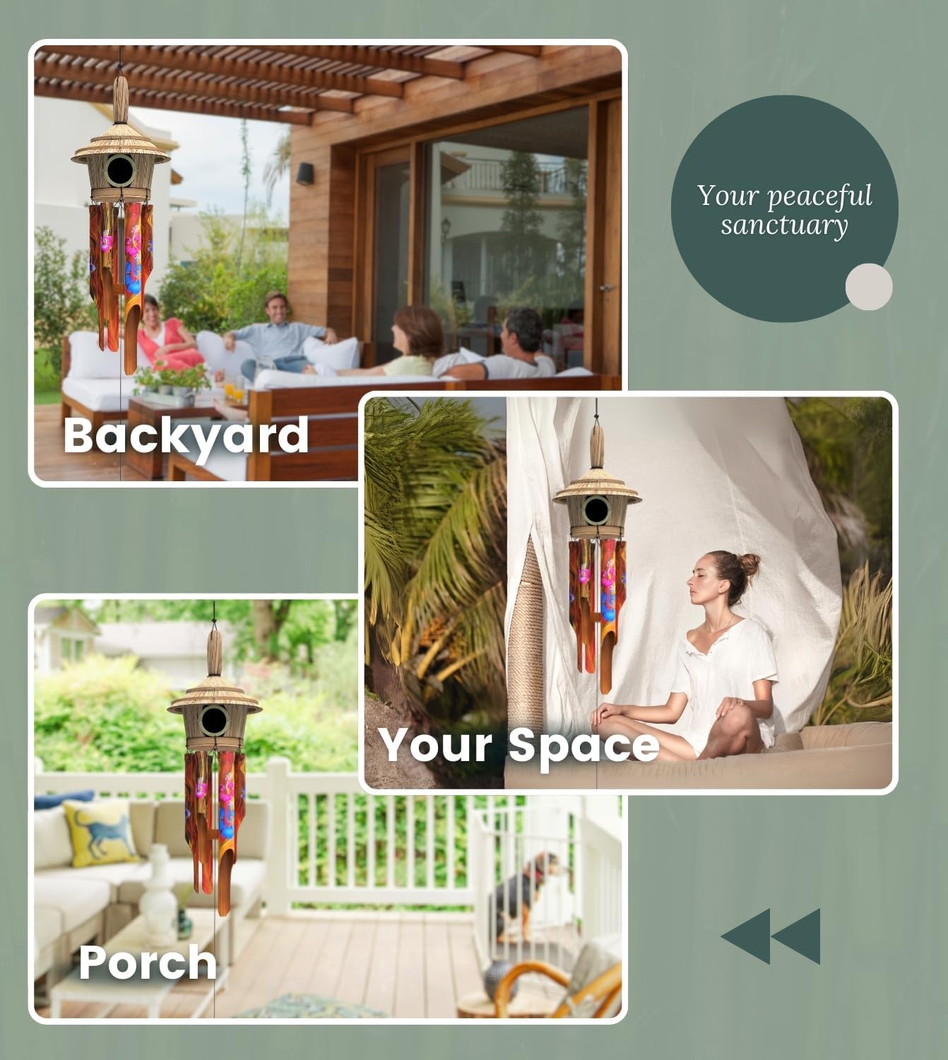 Flory Bamboo Wind Chimes - Oustide Outdoor Wooden Windchimes with Birdhouse, Handcrafted with Calming Deep Tones, Ideal Home Decor or Gift for Him and Her
