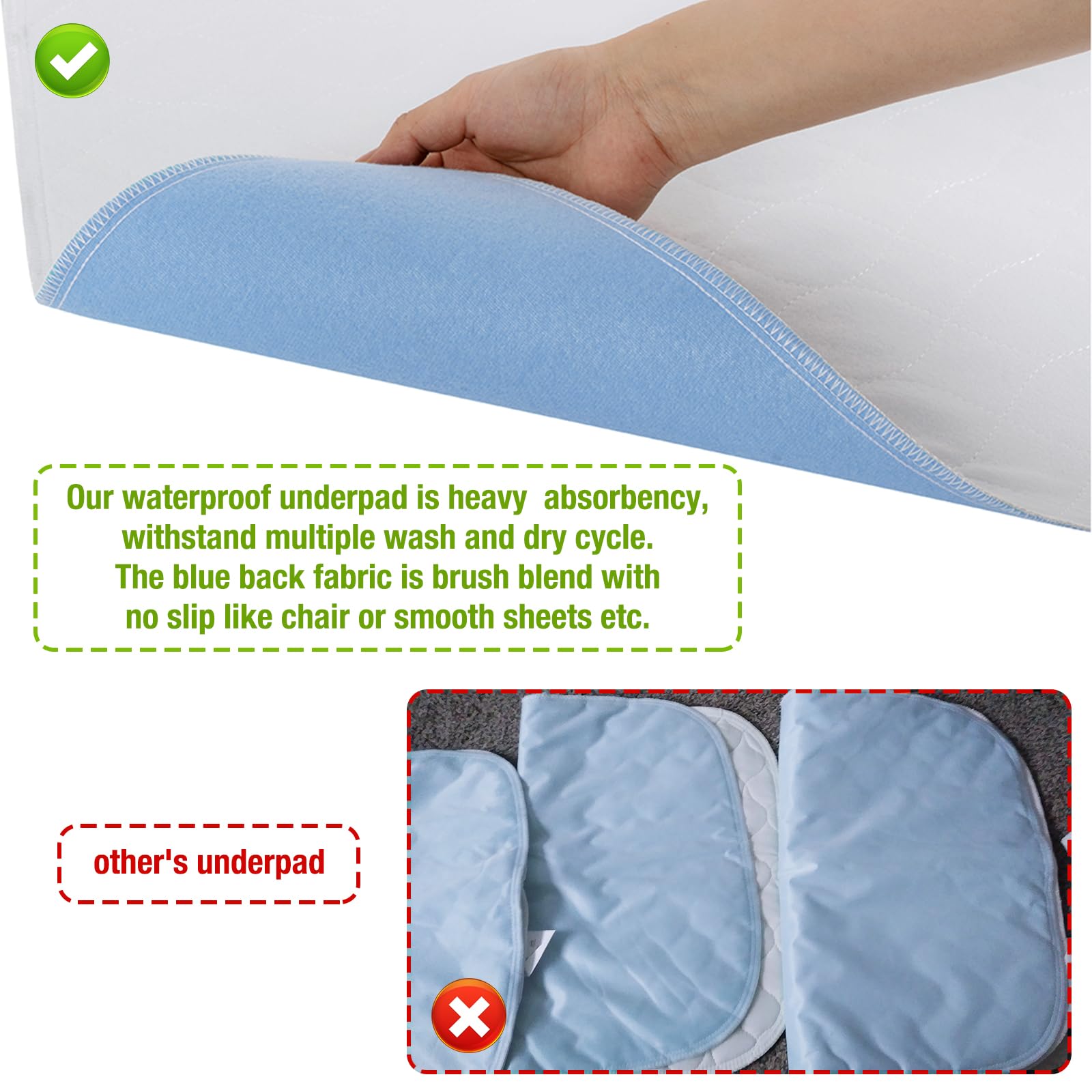 Bamuho Almohadilla para incontinencia, acolchada, impermeable, altamente absorbente, para adultos, niños y mascotas, lavable y reutilizable, 44 x 52 pulgadas